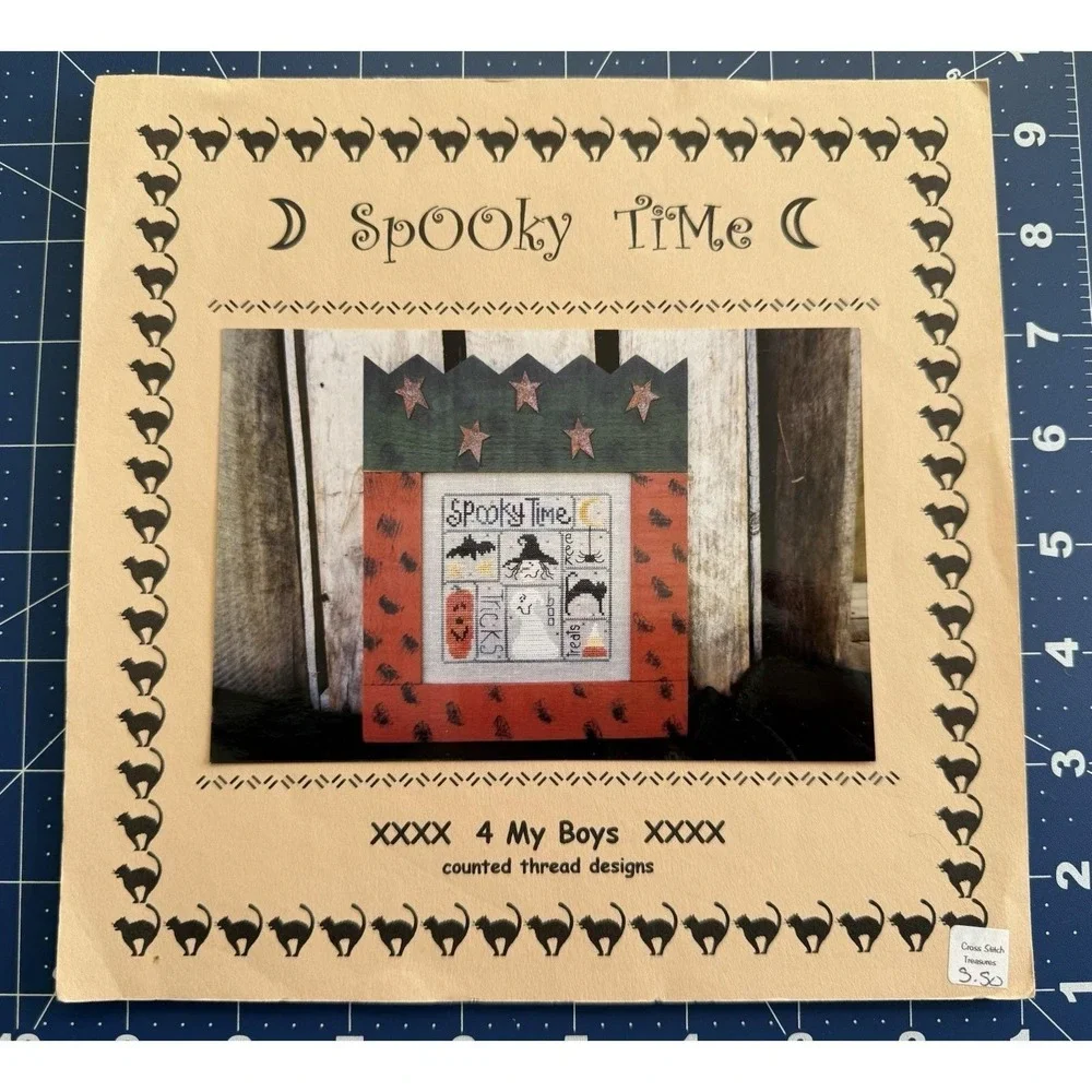 4 My Boys Spooky Time Halloween Ghost Witch Jack-O-Lantern Cross‎ Stitch Pattern